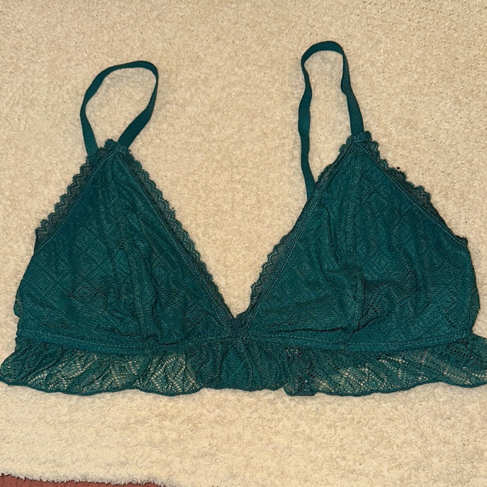 Green Lace Triangle Bralette with Adjustable Straps